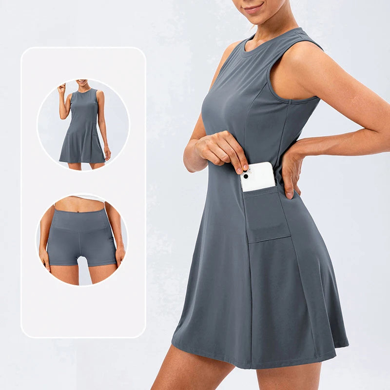 Tennis Dress Shorts Skirt Yoga Set Women's Fitness Suit With A Skirt Running Sportswear Set Tracksuit Badminton Golf Sport Dress