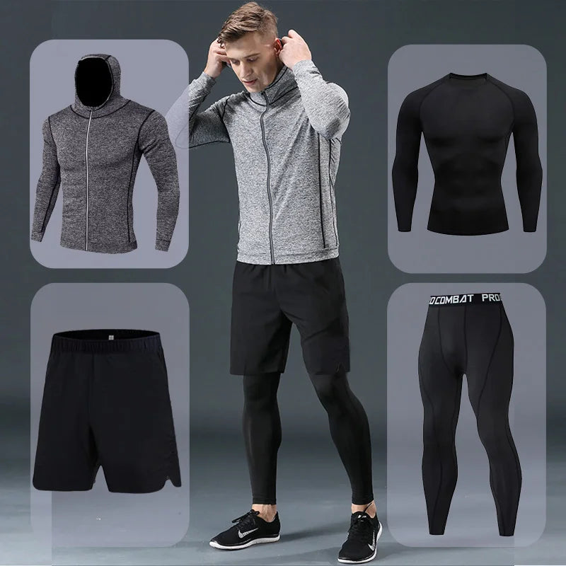 Men's Running Sets Quick-drying Breathable Stretch Sweatpants winter Gym Compression men Jogging Fitness training Sports Suits