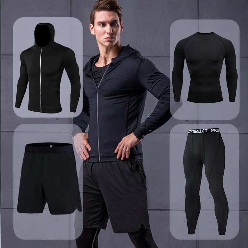 Men's Running Sets Quick-drying Breathable Stretch Sweatpants winter Gym Compression men Jogging Fitness training Sports Suits