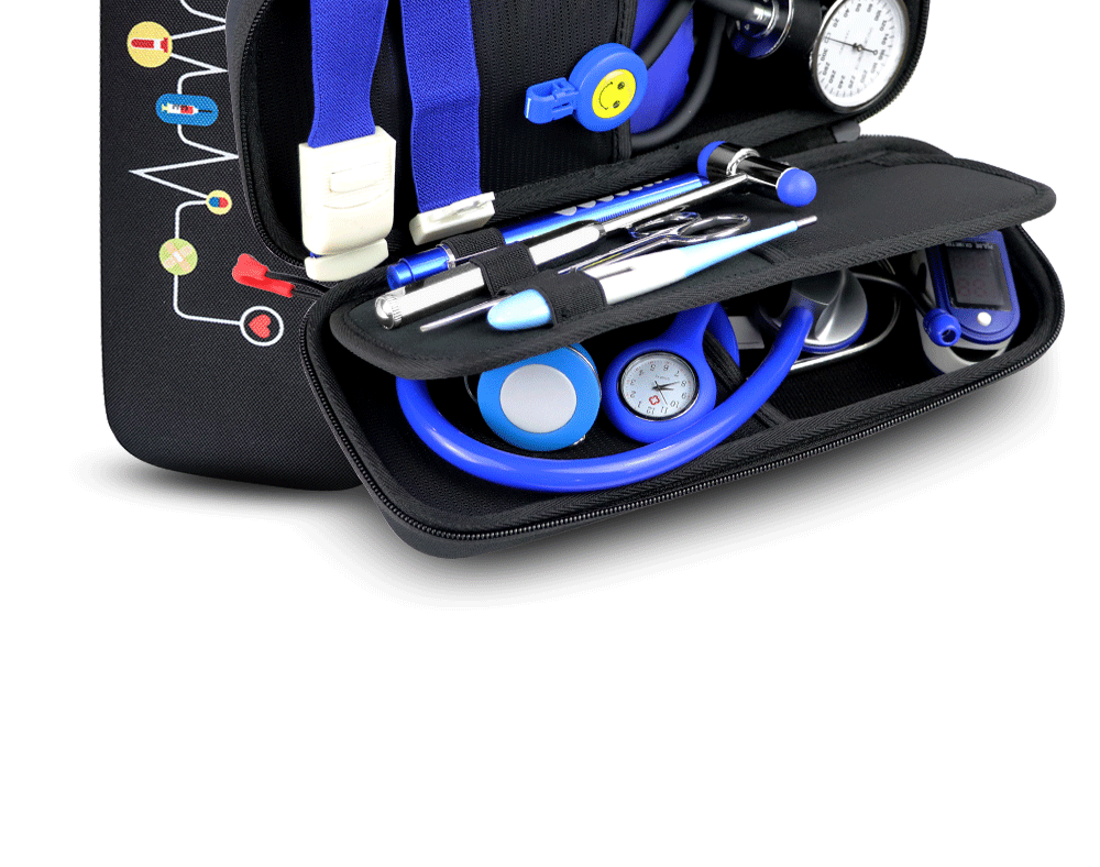 12PCS Medical Storage Kit Health Bag Pouch Stethoscope Manometer Reflex Hammer First Aid Tourniquet Penlight Thermometer Set