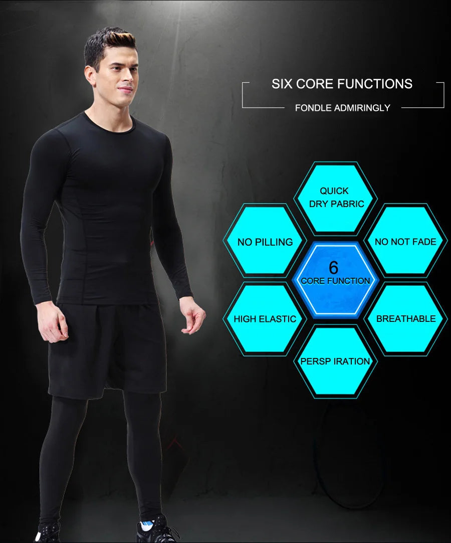 Men's Running Sets Quick-drying Breathable Stretch Sweatpants winter Gym Compression men Jogging Fitness training Sports Suits