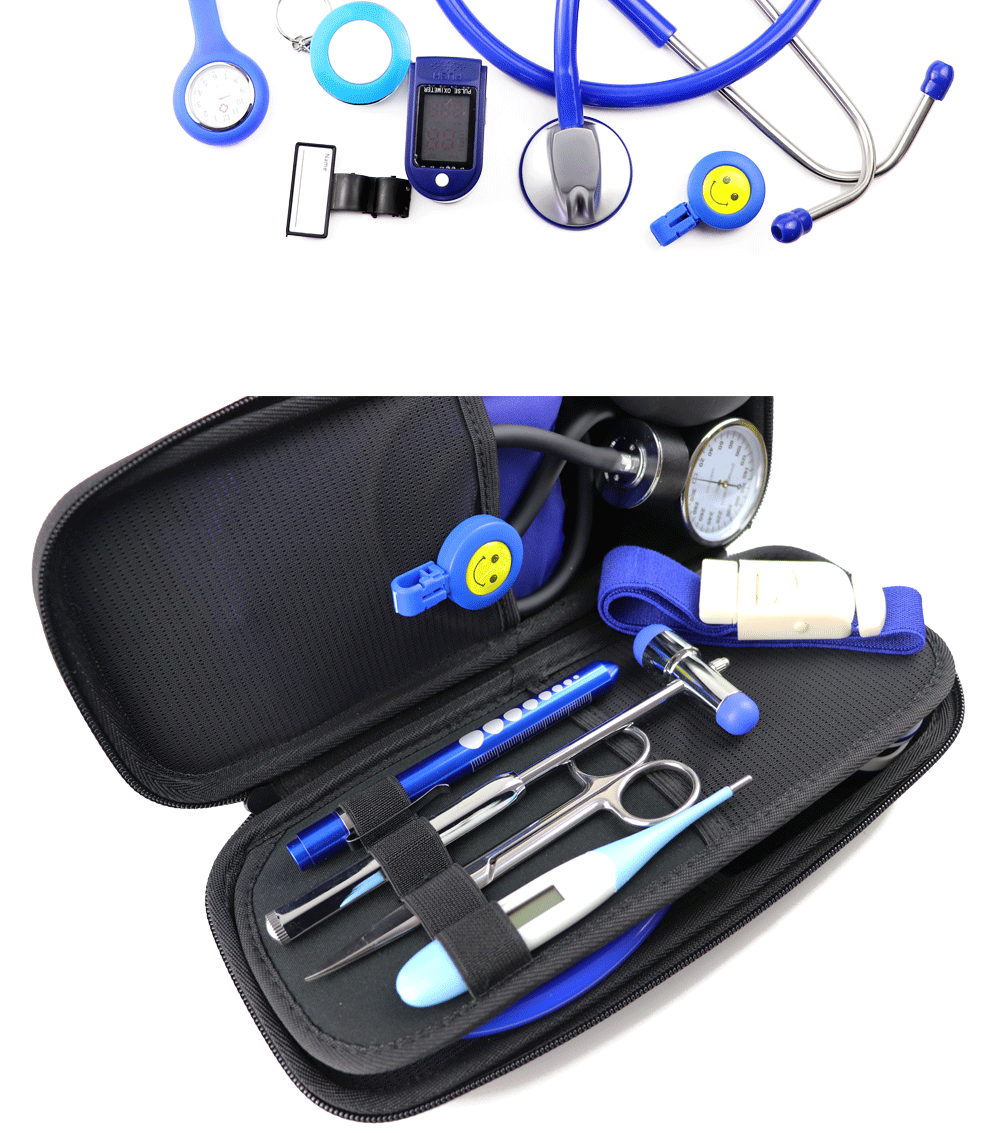 12PCS Medical Storage Kit Health Bag Pouch Stethoscope Manometer Reflex Hammer First Aid Tourniquet Penlight Thermometer Set