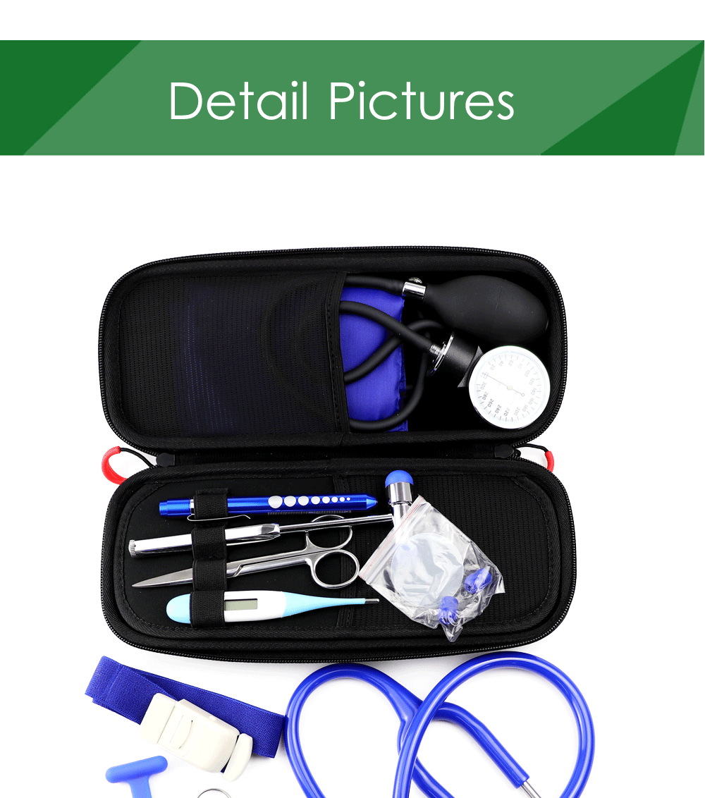 12PCS Medical Storage Kit Health Bag Pouch Stethoscope Manometer Reflex Hammer First Aid Tourniquet Penlight Thermometer Set