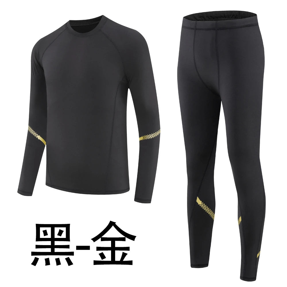 Men Compression Running Sets Velvet Winter Warm Sports Suit Basketball Underwear Tights Pants Shirt Gym Fitness Leggings Clothes