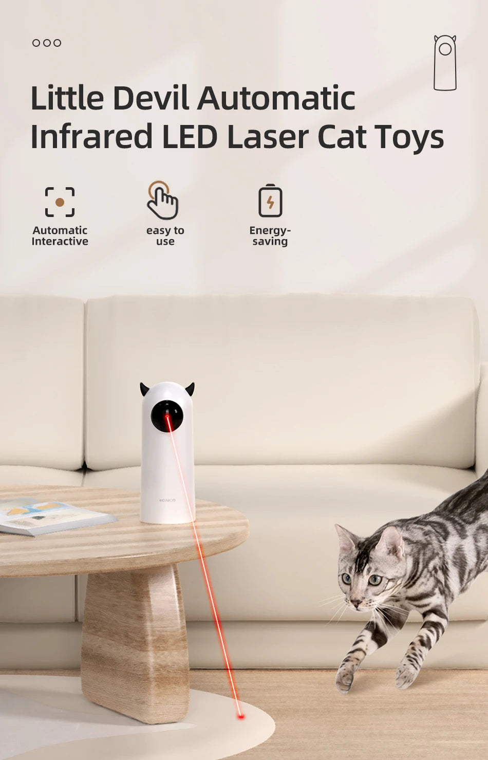 ROJECO Automatic Cat Toys Interactive Smart Teasing