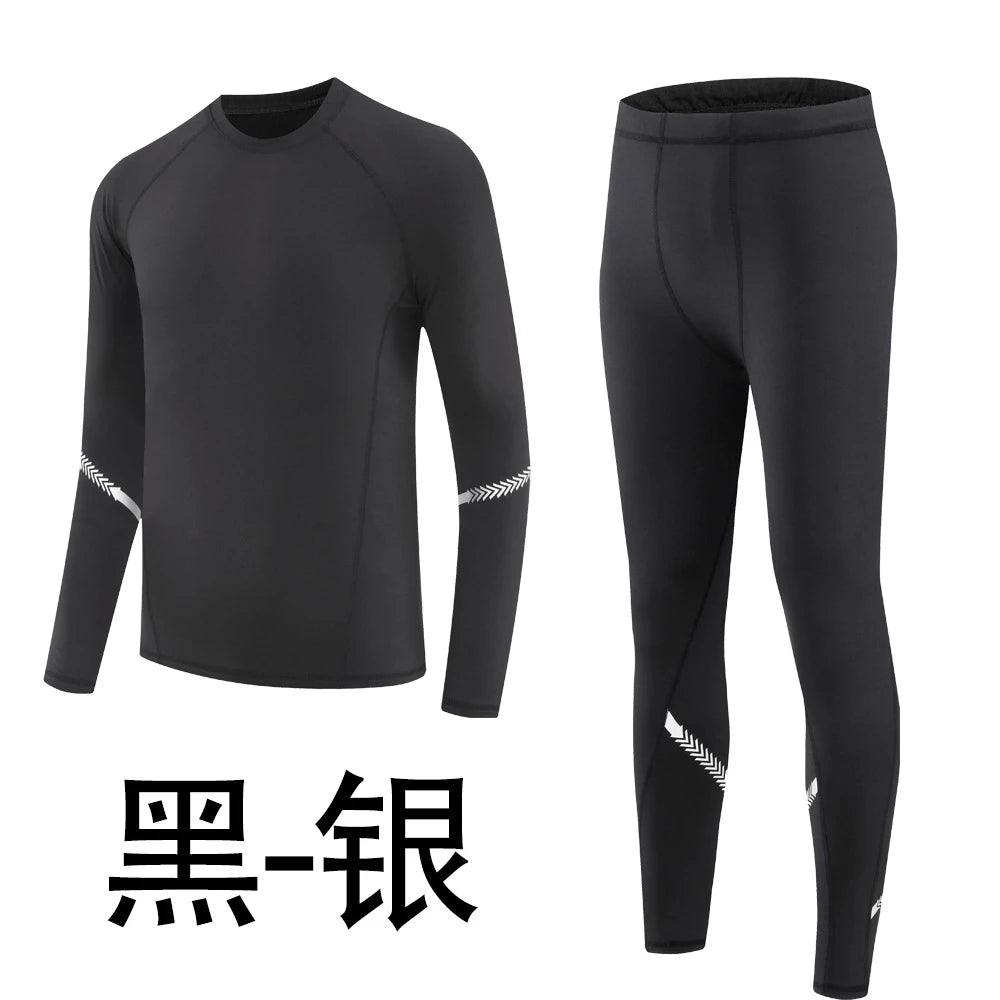 Men Compression Running Sets Velvet Winter Warm Sports Suit Basketball Underwear Tights Pants Shirt Gym Fitness Leggings Clothes