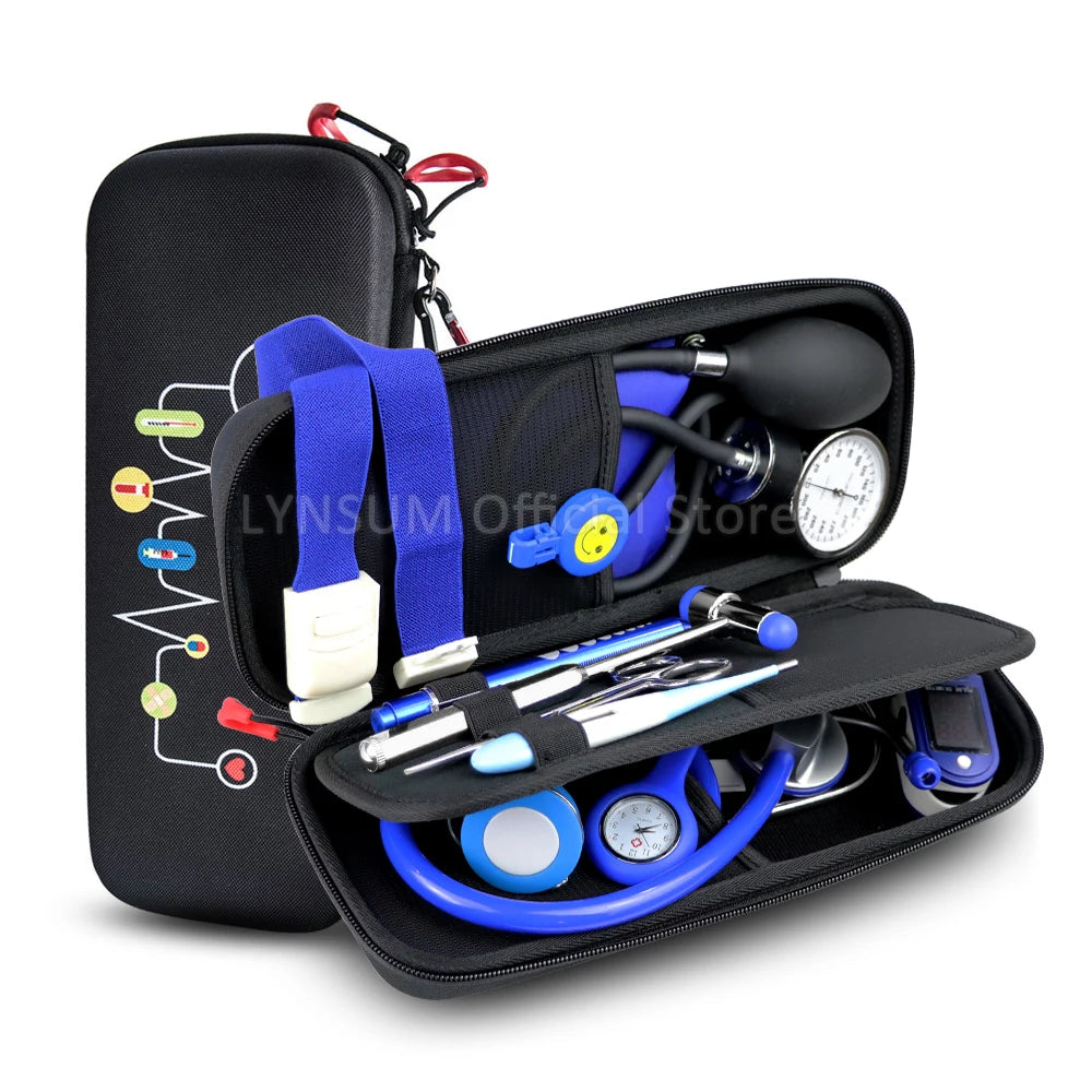 12PCS Medical Storage Kit Health Bag Pouch Stethoscope Manometer Reflex Hammer First Aid Tourniquet Penlight Thermometer Set