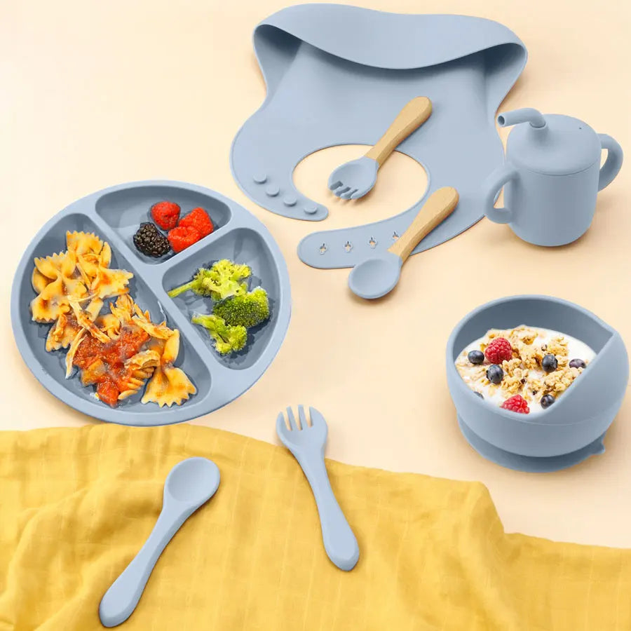 8PCS/Set BPA Free Silicone Baby Feeding Set