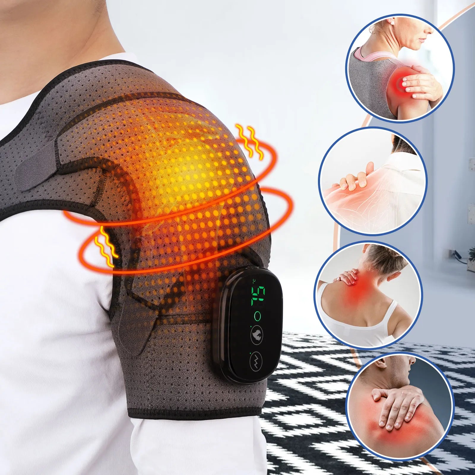 LED Display 3 Levels Heating Vabration Shoulder Massager Brace Heat Therapy Shoulder Bandage Arthritis Pain Relief Health Care