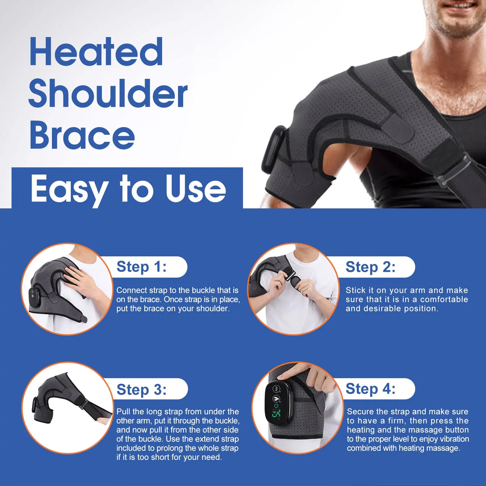 LED Display 3 Levels Heating Vabration Shoulder Massager Brace Heat Therapy Shoulder Bandage Arthritis Pain Relief Health Care