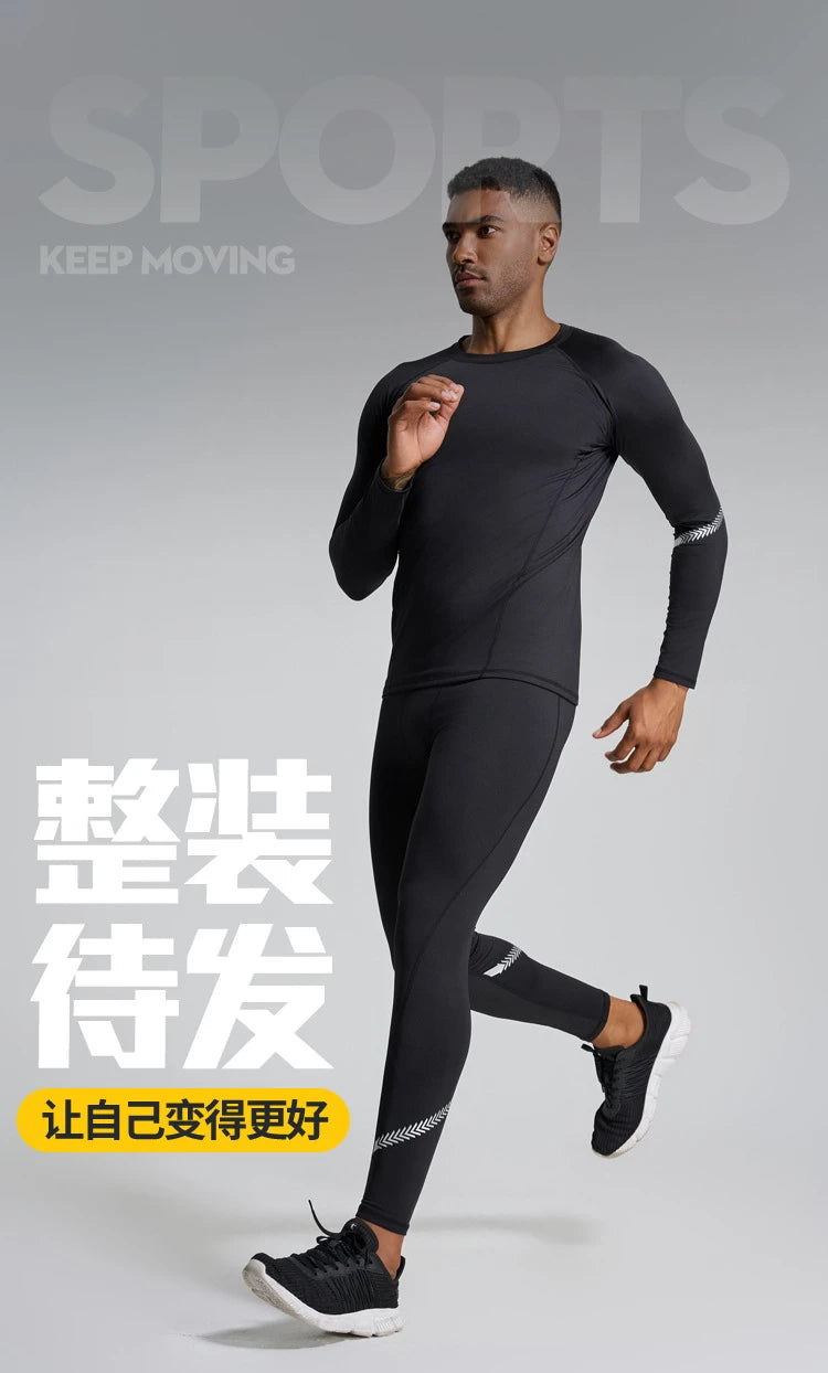 Men Compression Running Sets Velvet Winter Warm Sports Suit Basketball Underwear Tights Pants Shirt Gym Fitness Leggings Clothes