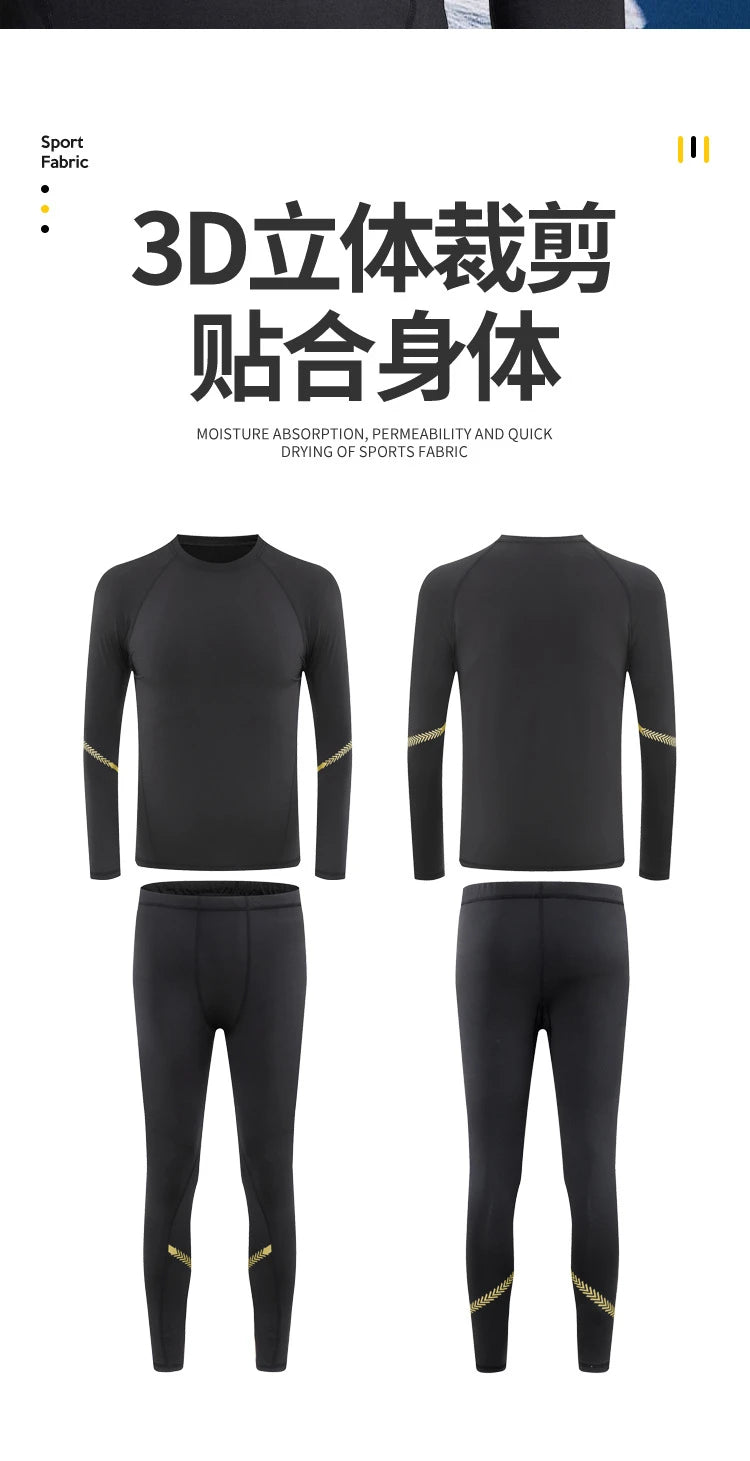 Men Compression Running Sets Velvet Winter Warm Sports Suit Basketball Underwear Tights Pants Shirt Gym Fitness Leggings Clothes